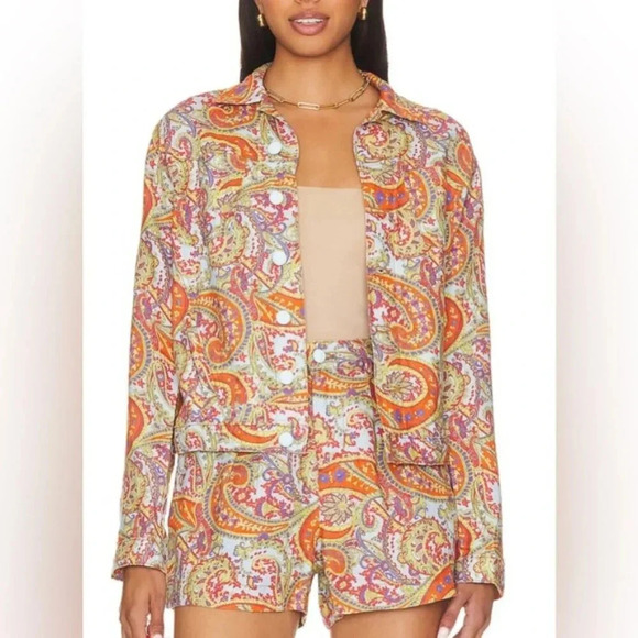 Celine Slime Jacket in Light Blue Vintage Paisley L'AGENCE - Picture 6 of 7